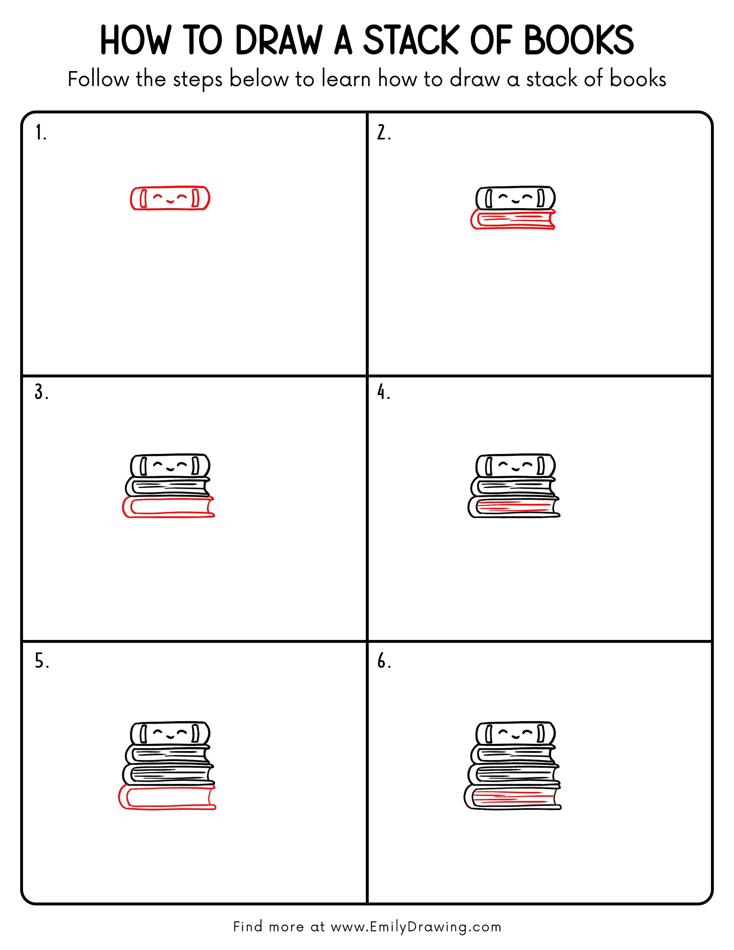 Printable Stack Of Books Drawing Guide